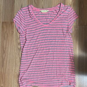 LOFT Sunwashed Coral and Gray Striped Tee-Great condition